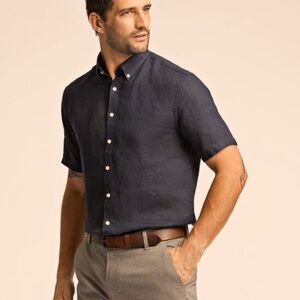 New LINDBERGH Black 3XL Linen shirt black Modern fit short sleeve button down